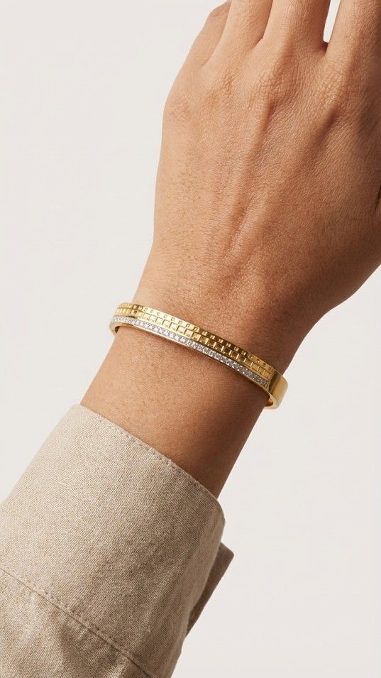 Embossed Grid & Crystal Eternity Bangle - Thumbnail 2